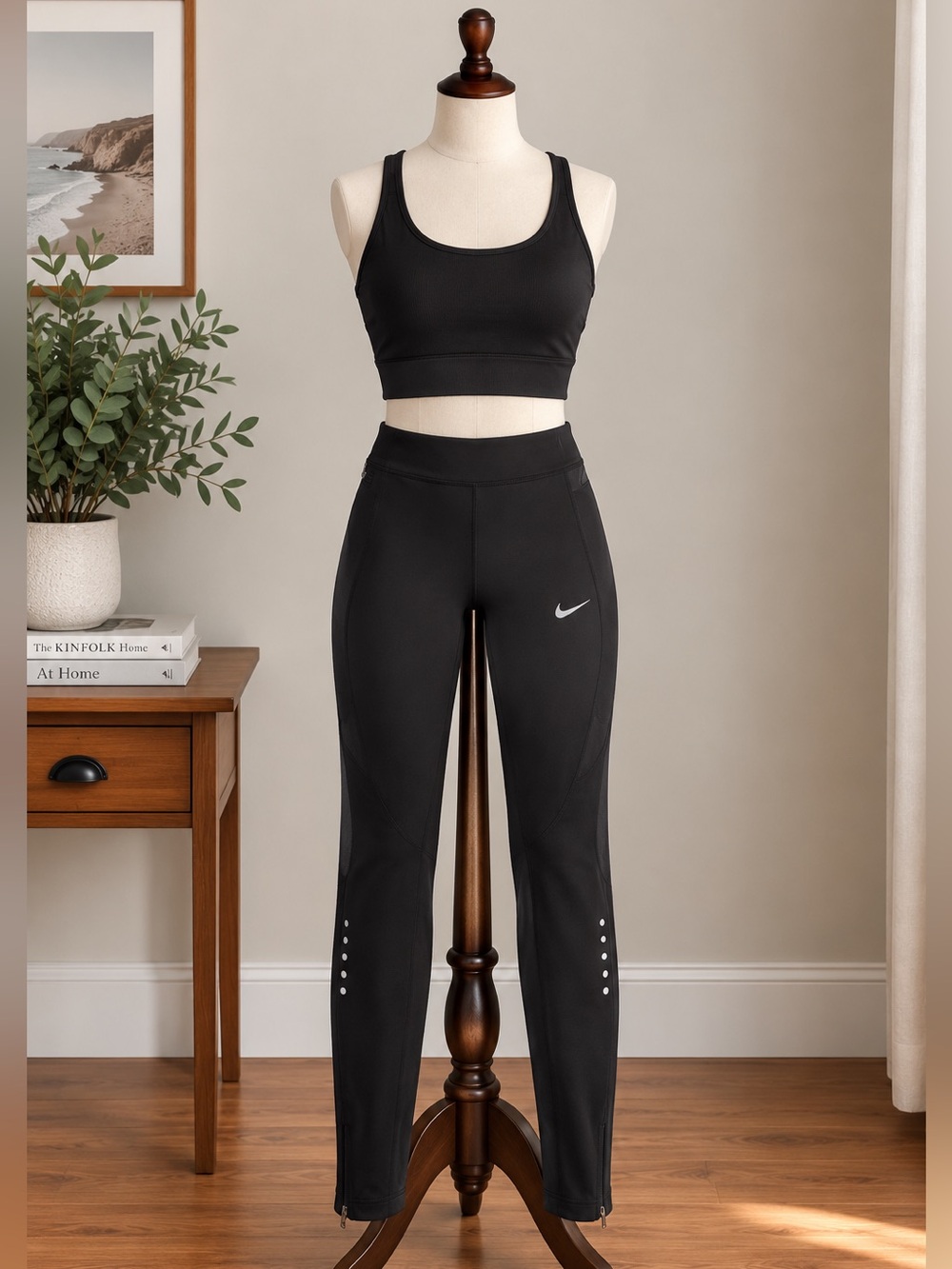 Nike Running Dri-FIT Black Leggings L Reflective Zip Ankle Mesh Athletic